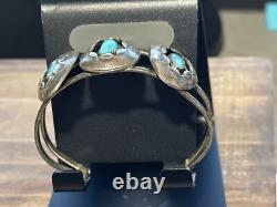 Vintage Native American Turquoise Shadow Box Sterling 925 Cuff Bracelet SIGNED