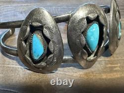 Vintage Native American Turquoise Shadow Box Sterling 925 Cuff Bracelet SIGNED