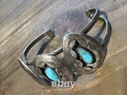 Vintage Native American Turquoise Shadow Box Sterling 925 Cuff Bracelet SIGNED