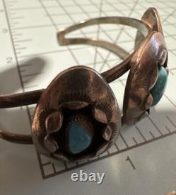 Vintage Native American Turquoise Shadow Box Sterling 925 Cuff Bracelet SIGNED