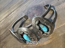 Vintage Native American Turquoise Shadow Box Sterling Silver 925 Cuff Bracelet