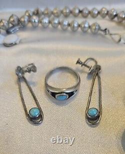 Vintage Native American Turquoise Squash Blossom Jewelry Set