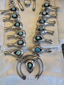 Vintage Native American Turquoise Squash Blossom Jewelry Set