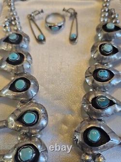 Vintage Native American Turquoise Squash Blossom Jewelry Set