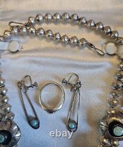 Vintage Native American Turquoise Squash Blossom Jewelry Set