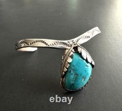 Vintage Native American Turquoise Sterling Silver Cuff Bracelet 6-1/4 #313
