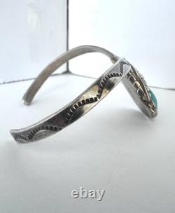 Vintage Native American Turquoise Sterling Silver Cuff Bracelet 6-1/4 #313