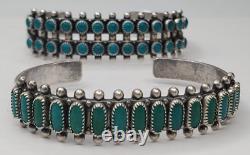 Vintage Native American Turquoise Sterling Silver Cuff Needlepoint Bracelet Lot
