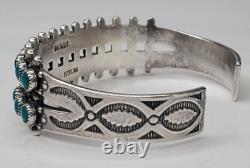 Vintage Native American Turquoise Sterling Silver Cuff Needlepoint Bracelet Lot