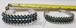 Vintage Native American Turquoise Sterling Silver Cuff Needlepoint Bracelet Lot