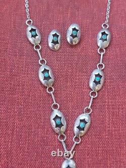 Vintage Native American Turquoise Sterling Silver Necklace/earring Set H5