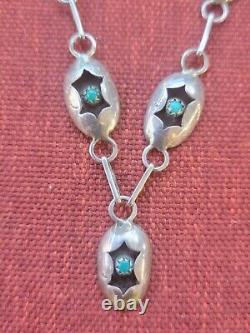 Vintage Native American Turquoise Sterling Silver Necklace/earring Set H5