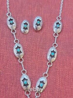 Vintage Native American Turquoise Sterling Silver Necklace/earring Set H5