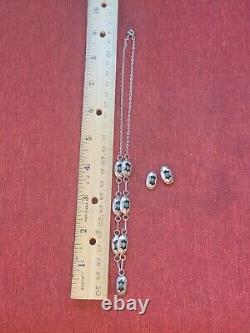 Vintage Native American Turquoise Sterling Silver Necklace/earring Set H5