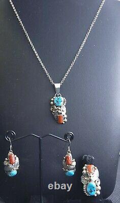 Vintage Native American Turquoise and Coral Jewelry set