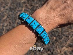 Vintage Native American Turquoise with Pyrite Cuff Bracelet Handmade Jewelry Sz 8