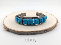 Vintage Native American Turquoise with Pyrite Cuff Bracelet Handmade Jewelry Sz 8