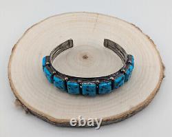 Vintage Native American Turquoise with Pyrite Cuff Bracelet Handmade Jewelry Sz 8