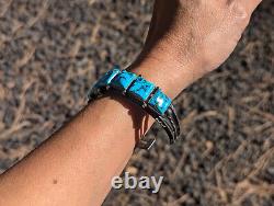 Vintage Native American Turquoise with Pyrite Cuff Bracelet Handmade Jewelry Sz 8