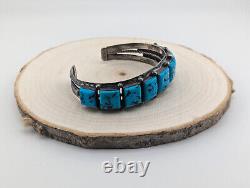 Vintage Native American Turquoise with Pyrite Cuff Bracelet Handmade Jewelry Sz 8
