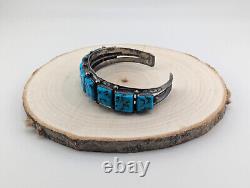 Vintage Native American Turquoise with Pyrite Cuff Bracelet Handmade Jewelry Sz 8
