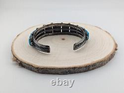 Vintage Native American Turquoise with Pyrite Cuff Bracelet Handmade Jewelry Sz 8