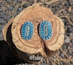 Vintage Native American Women's Blue Turquoise Earrings Zuni Needlepoint Jewelry