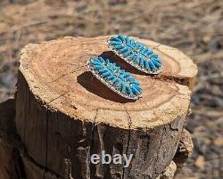 Vintage Native American Women's Blue Turquoise Earrings Zuni Needlepoint Jewelry