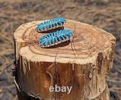 Vintage Native American Women's Blue Turquoise Earrings Zuni Needlepoint Jewelry