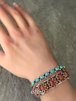 Vintage Native American ZUNI Carved Turquoise Sterling silver Bracelet