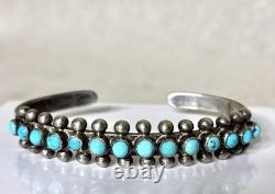 Vintage Native American ZUNI HANDCUT Turquoise Snake eye Sterling Bracelet 18g