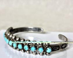 Vintage Native American ZUNI HANDCUT Turquoise Snake eye Sterling Bracelet 18g