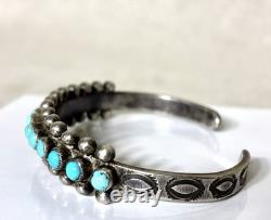 Vintage Native American ZUNI HANDCUT Turquoise Snake eye Sterling Bracelet 18g