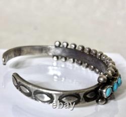 Vintage Native American ZUNI HANDCUT Turquoise Snake eye Sterling Bracelet 18g