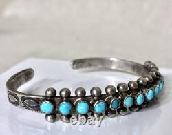 Vintage Native American ZUNI HANDCUT Turquoise Snake eye Sterling Bracelet 18g