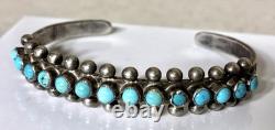 Vintage Native American ZUNI HANDCUT Turquoise Snake eye Sterling Bracelet 18g