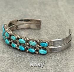 Vintage Native American ZUNI HAND CUT Turquoise Sterling Bracelet 6.5 in