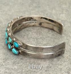 Vintage Native American ZUNI HAND CUT Turquoise Sterling Bracelet 6.5 in