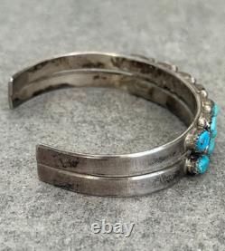 Vintage Native American ZUNI HAND CUT Turquoise Two Row Sterling Bracelet 6.5 in