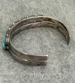 Vintage Native American ZUNI HAND CUT Turquoise Two Row Sterling Bracelet 6.5 in