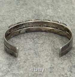 Vintage Native American ZUNI HAND CUT Turquoise Two Row Sterling Bracelet 6.5 in