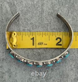 Vintage Native American ZUNI HAND CUT Turquoise Two Row Sterling Bracelet 6.5 in