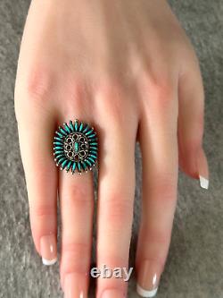 Vintage Native American ZUNI Needle point Turquoise sterling RING 6.5 Signed