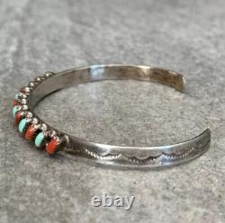 Vintage Native American ZUNI Needlepoint Turquoise Coral Sterling Bracelet