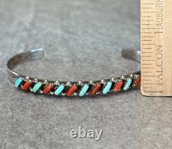 Vintage Native American ZUNI Needlepoint Turquoise Coral Sterling Bracelet
