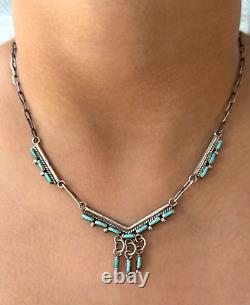 Vintage Native American ZUNI Needlepoint Turquoise Sterling Silver necklace