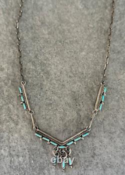 Vintage Native American ZUNI Needlepoint Turquoise Sterling Silver necklace