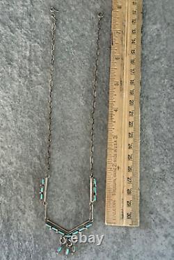 Vintage Native American ZUNI Needlepoint Turquoise Sterling Silver necklace