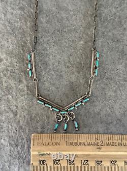 Vintage Native American ZUNI Needlepoint Turquoise Sterling Silver necklace