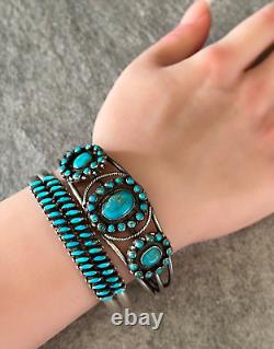Vintage Native American ZUNI Needlepoint Turquoise Sterling silver Bracelet